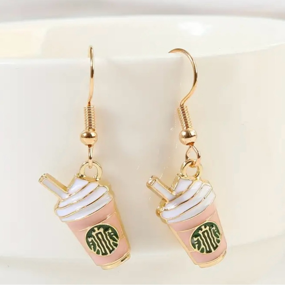 ☕ PINK ICED COFFEE CUP DANGLE EARRINGS
